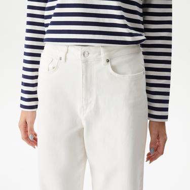  Kadın Loose Fit Beyaz Jean Pantolon