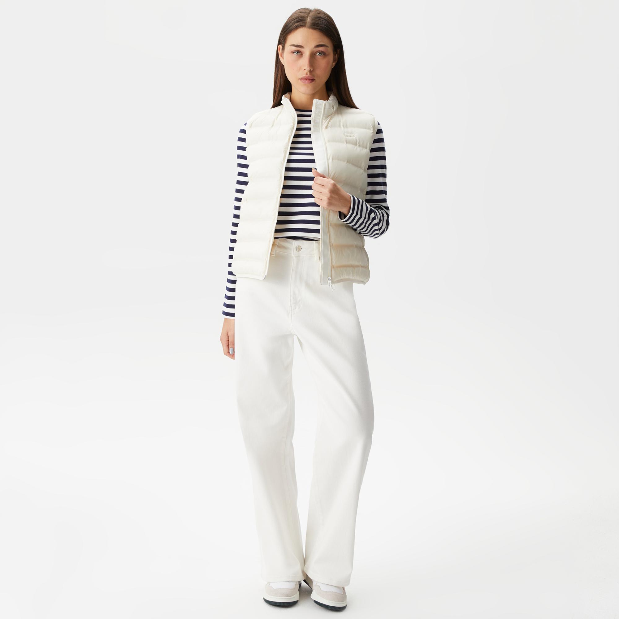 Kadın Dik Yaka Kapitone Beyaz Yelek