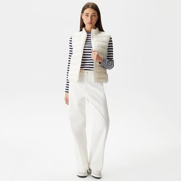  Kadın Dik Yaka Kapitone Beyaz Yelek