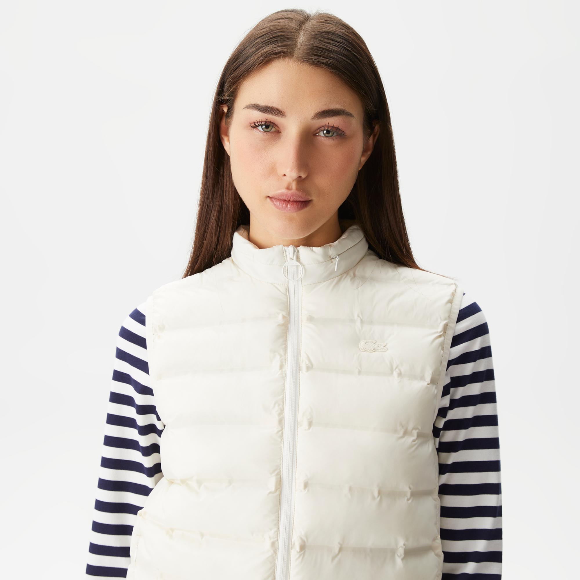 Kadın Dik Yaka Kapitone Beyaz Yelek