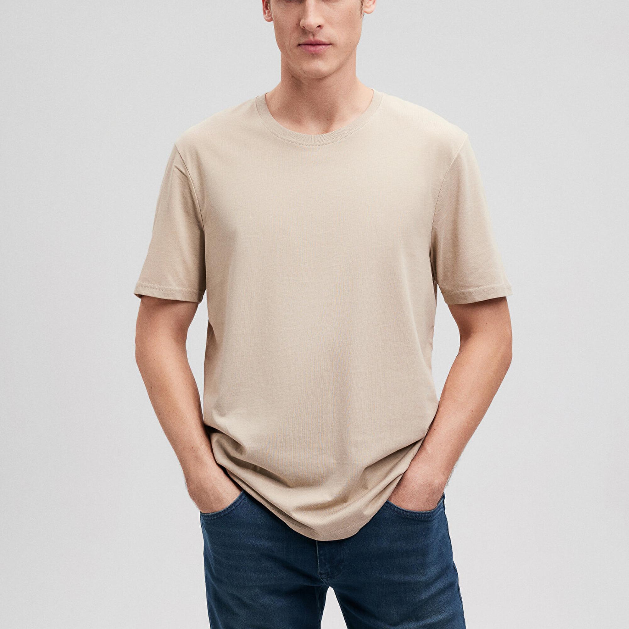 Mavi Bisiklet Yaka Kahverengi Basic Tişört Regular Fit / Normal Kesim 0610251-70319