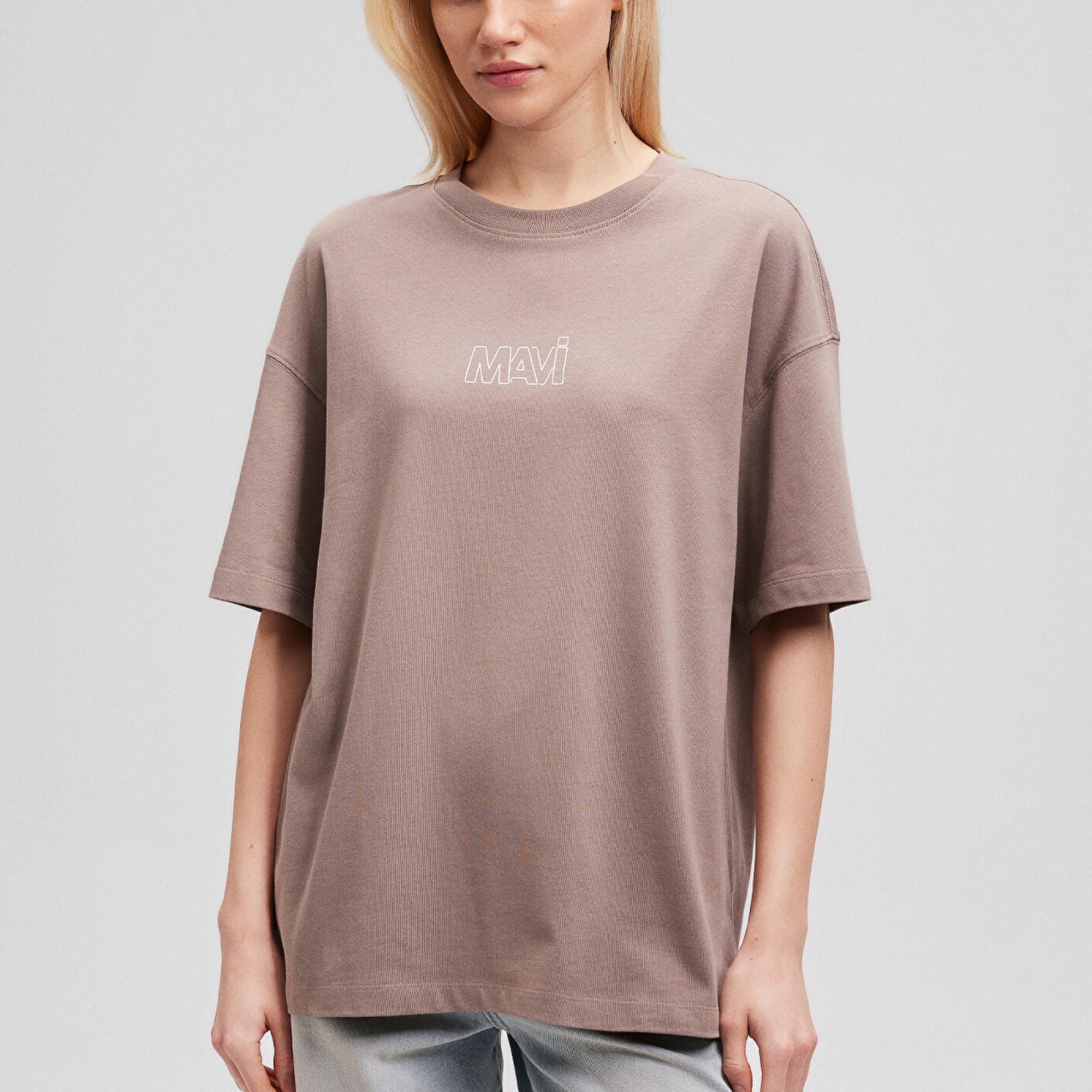 Mavi Mavi Logo Baskılı Bej Tişört Oversize / Geniş Kesim 1611592-70364