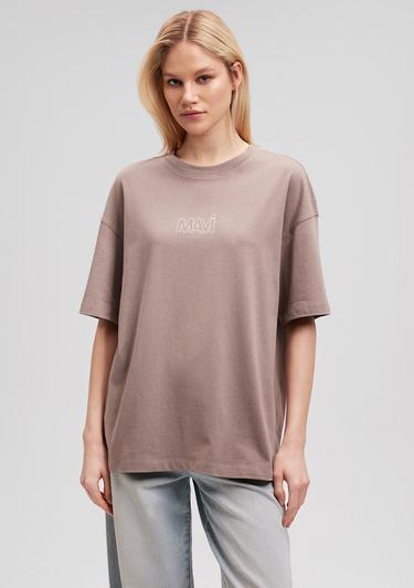  Mavi Mavi Logo Baskılı Bej Tişört Oversize / Geniş Kesim 1611592-70364