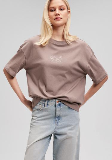  Mavi Mavi Logo Baskılı Bej Tişört Oversize / Geniş Kesim 1611592-70364