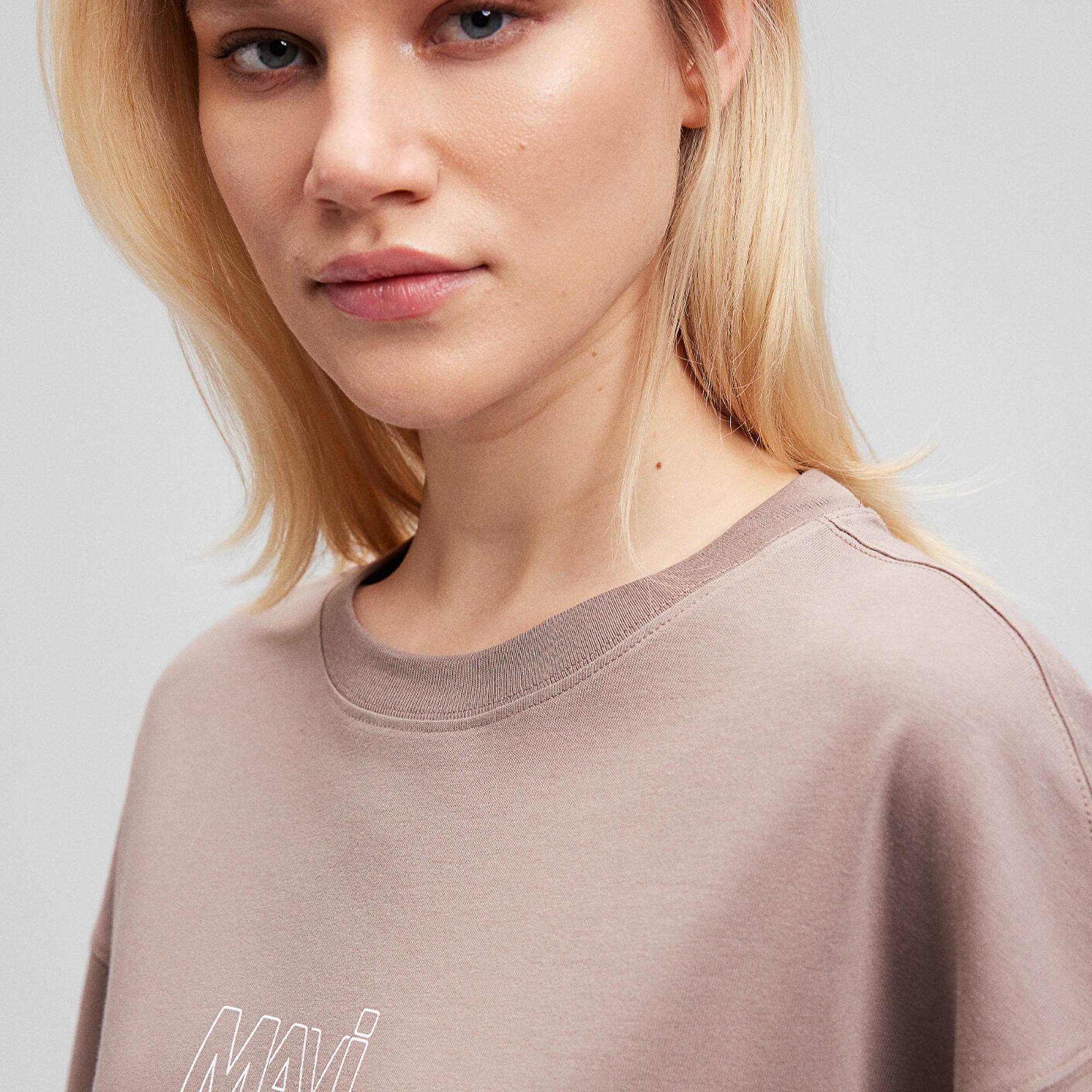 Mavi Mavi Logo Baskılı Bej Tişört Oversize / Geniş Kesim 1611592-70364