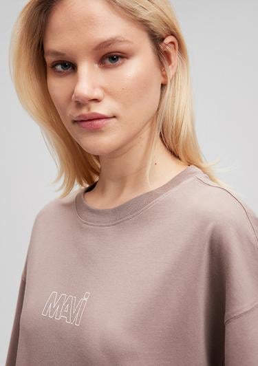  Mavi Mavi Logo Baskılı Bej Tişört Oversize / Geniş Kesim 1611592-70364