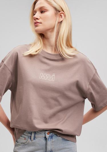  Mavi Mavi Logo Baskılı Bej Tişört Oversize / Geniş Kesim 1611592-70364