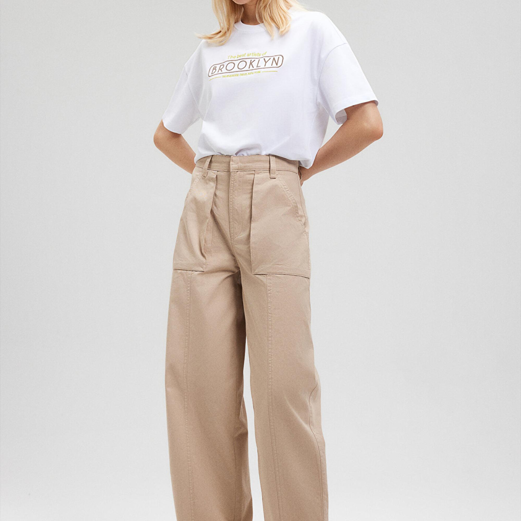 Mavi Geniş Paça Bej Pantolon 1010638-86596