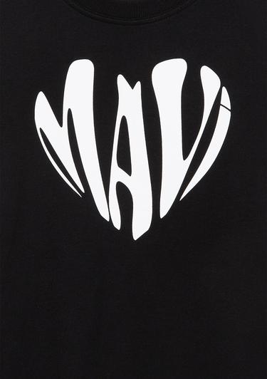  Mavi Mavi Kalp Baskılı Siyah Tişört Loose Fit / Bol Rahat Kesim 7610192-900