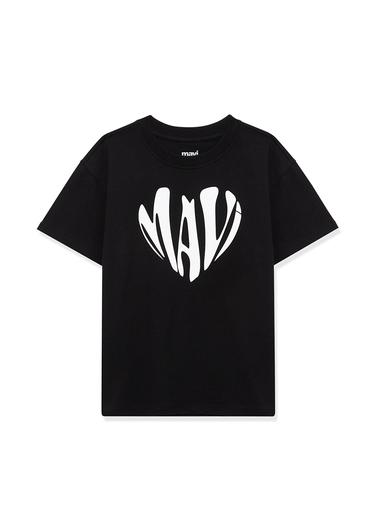  Mavi Mavi Kalp Baskılı Siyah Tişört Loose Fit / Bol Rahat Kesim 7610192-900