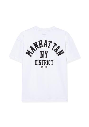  Mavi NY Baskılı Beyaz Tişört Oversize / Geniş Kesim 6610196-620