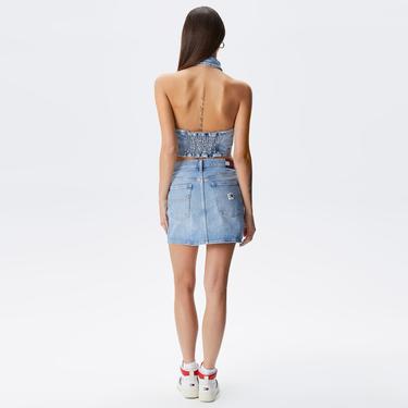  Tommy Jeans Halterneck Zip Top Kadın Mavi Crop