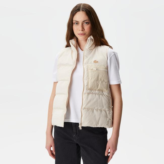  Kadın Dik Yaka Kapitone Bej Yelek