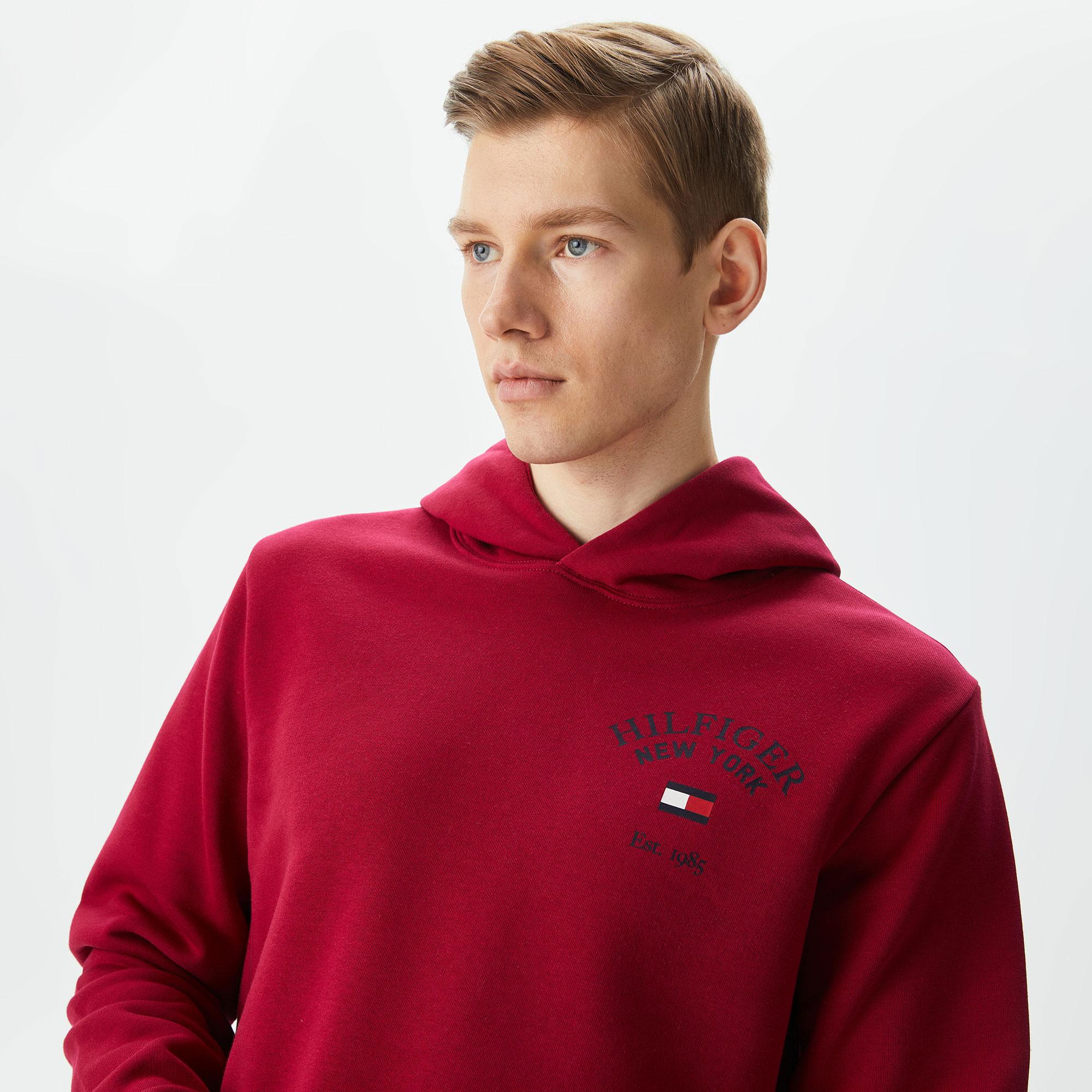 Tommy Hilfiger Arched Varsity Hoodie Erkek Kırmızı Sweatshirt