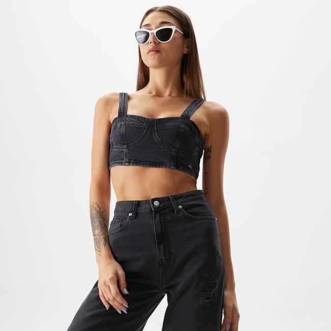  Tommy Jeans Kadın Crop Gri Büstiyer