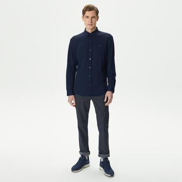  Erkek Slim Fit Düğmeli Yaka Lacivert Gömlek