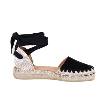  Kadın Siyah Deri Espadril Sandalet