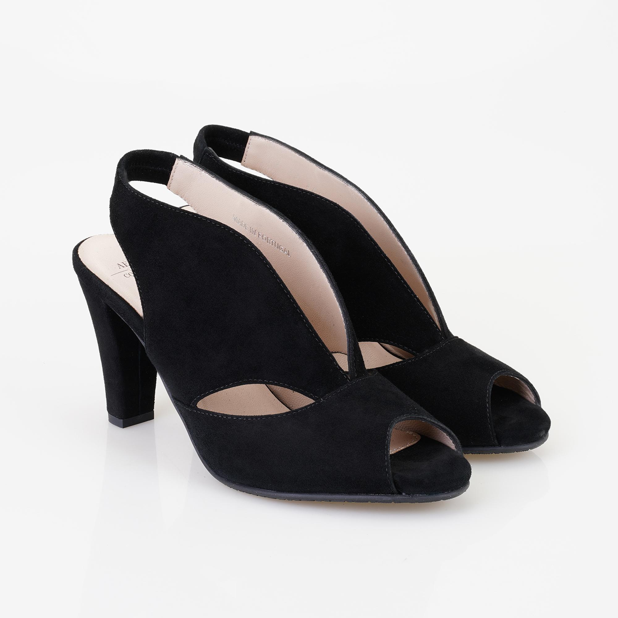 XXXUrsula Siyah Kadın Topuklu Süet DesaComfort Deri Sandalet