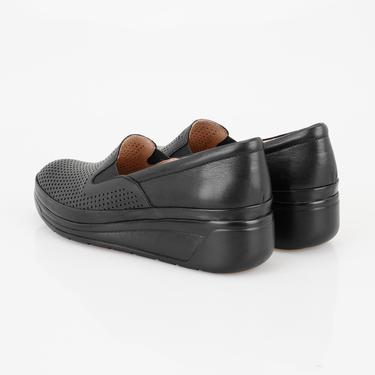  Kadın Siyah Dolgu Topuklu Deri DesaComfort Günlük Ayakkabı