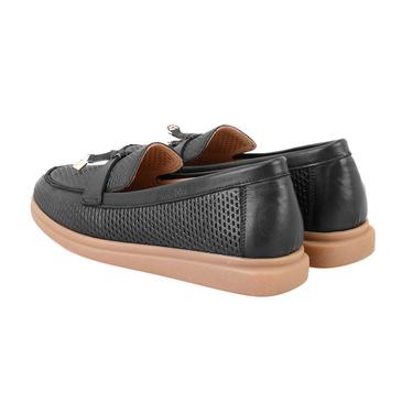 Kadın Siyah Deri Loafer