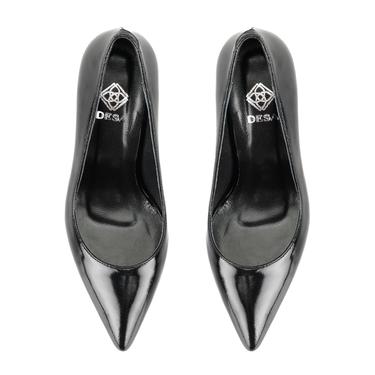  Kadın Siyah Rugan Deri Stiletto