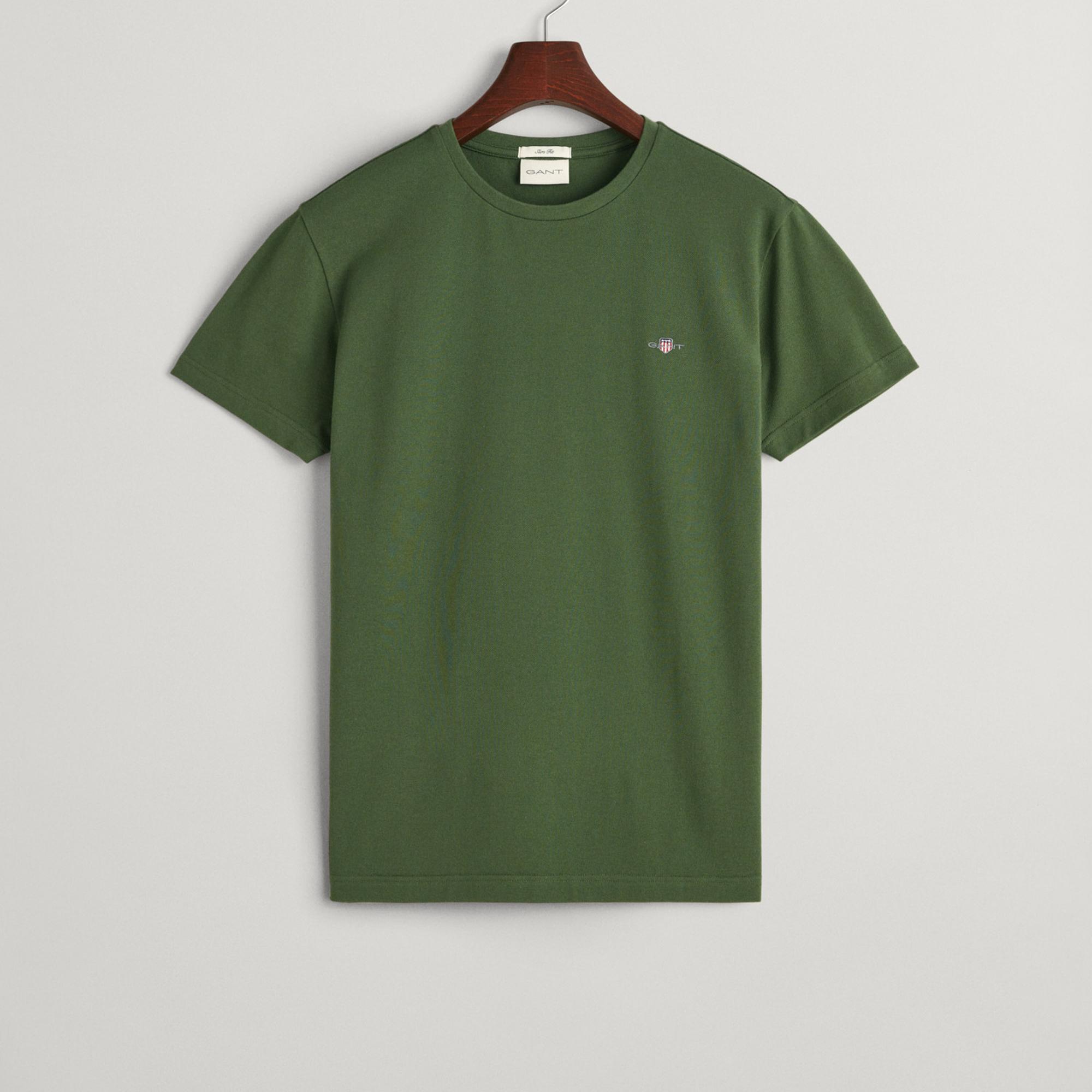 GANT Erkek Yeşil Slim Fit Bisiklet Yaka T-Shirt