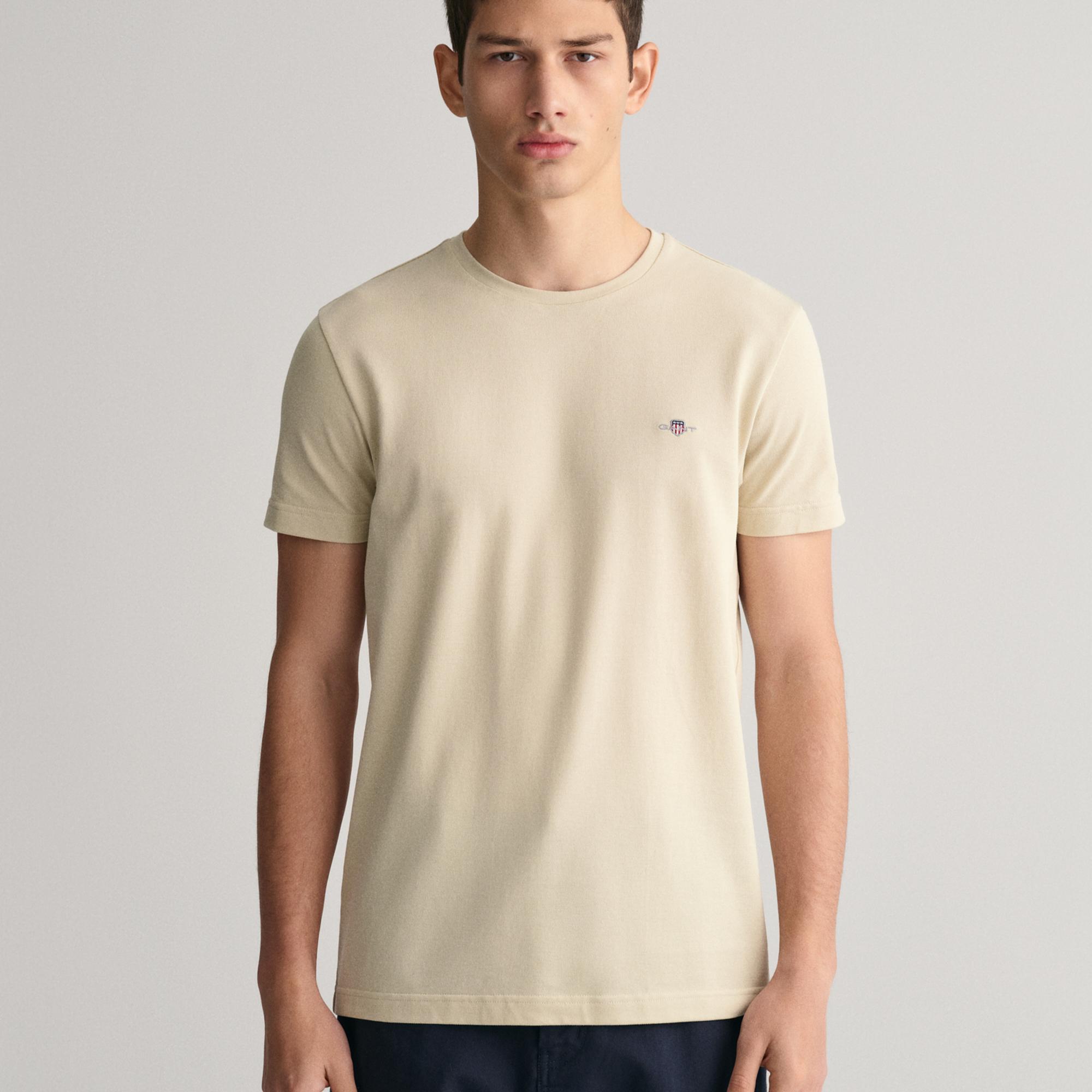GANT Erkek Bej Slim Fit Bisiklet Yaka T-Shirt