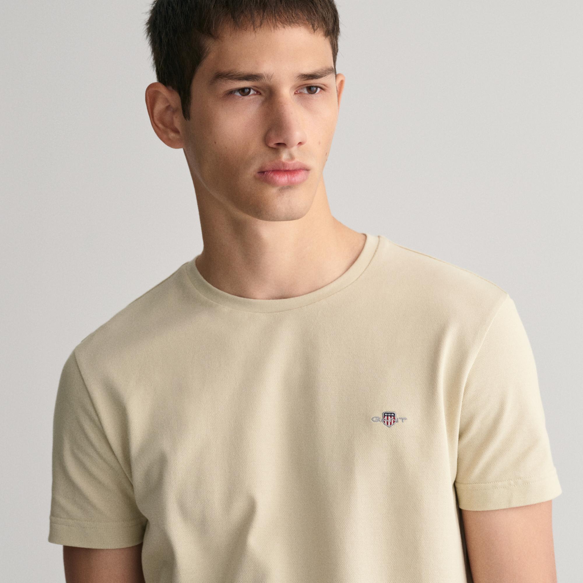 GANT Erkek Bej Slim Fit Bisiklet Yaka T-Shirt