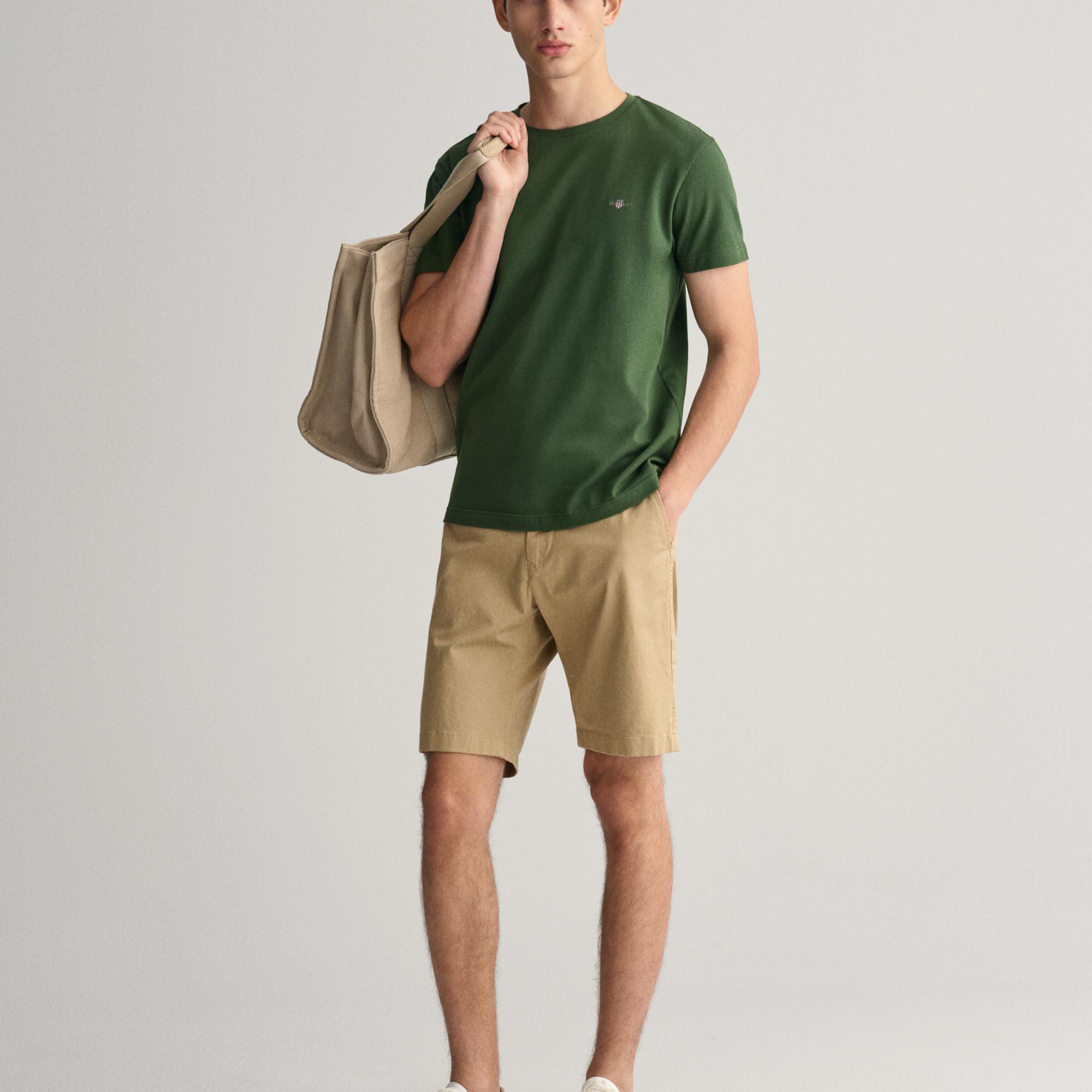 GANT Erkek Yeşil Slim Fit Bisiklet Yaka T-Shirt