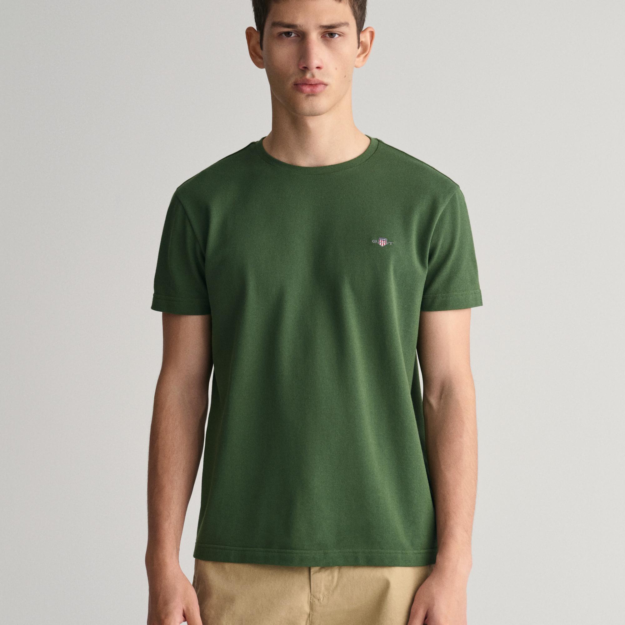 GANT Erkek Yeşil Slim Fit Bisiklet Yaka T-Shirt