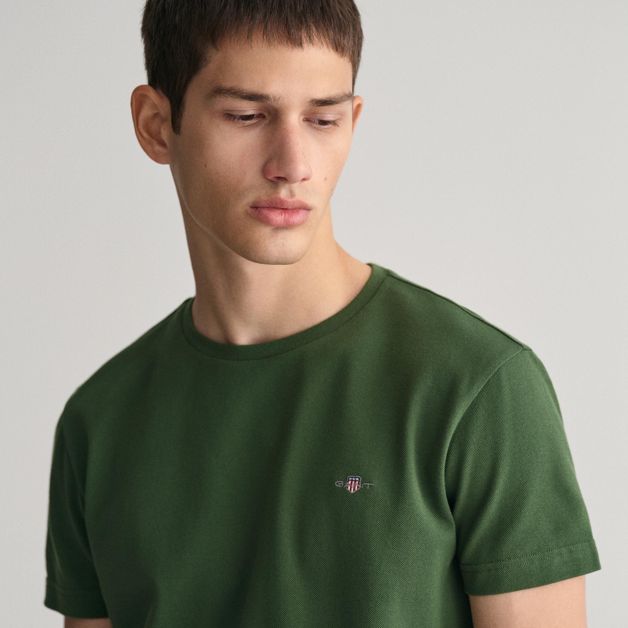 GANT Erkek Yeşil Slim Fit Bisiklet Yaka T-Shirt