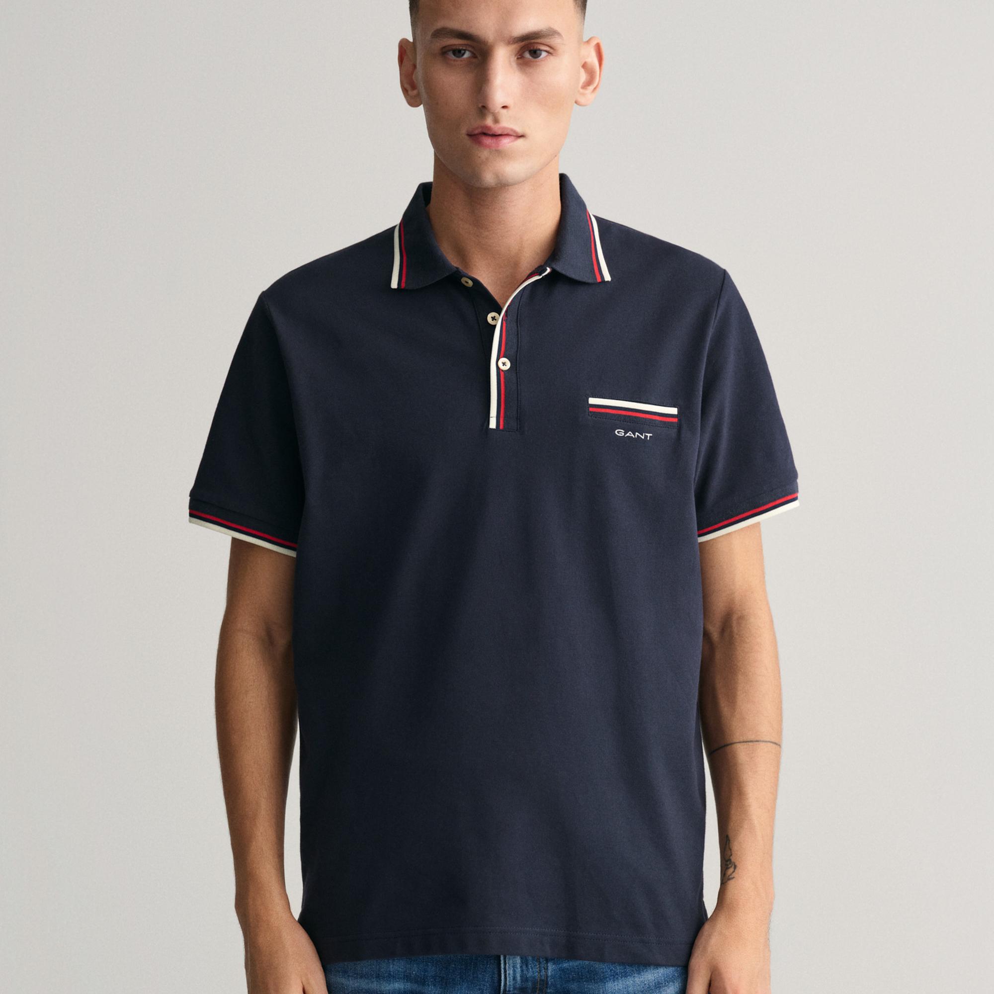 GANT Erkek Lacivert Regular Fit Çizgili Polo