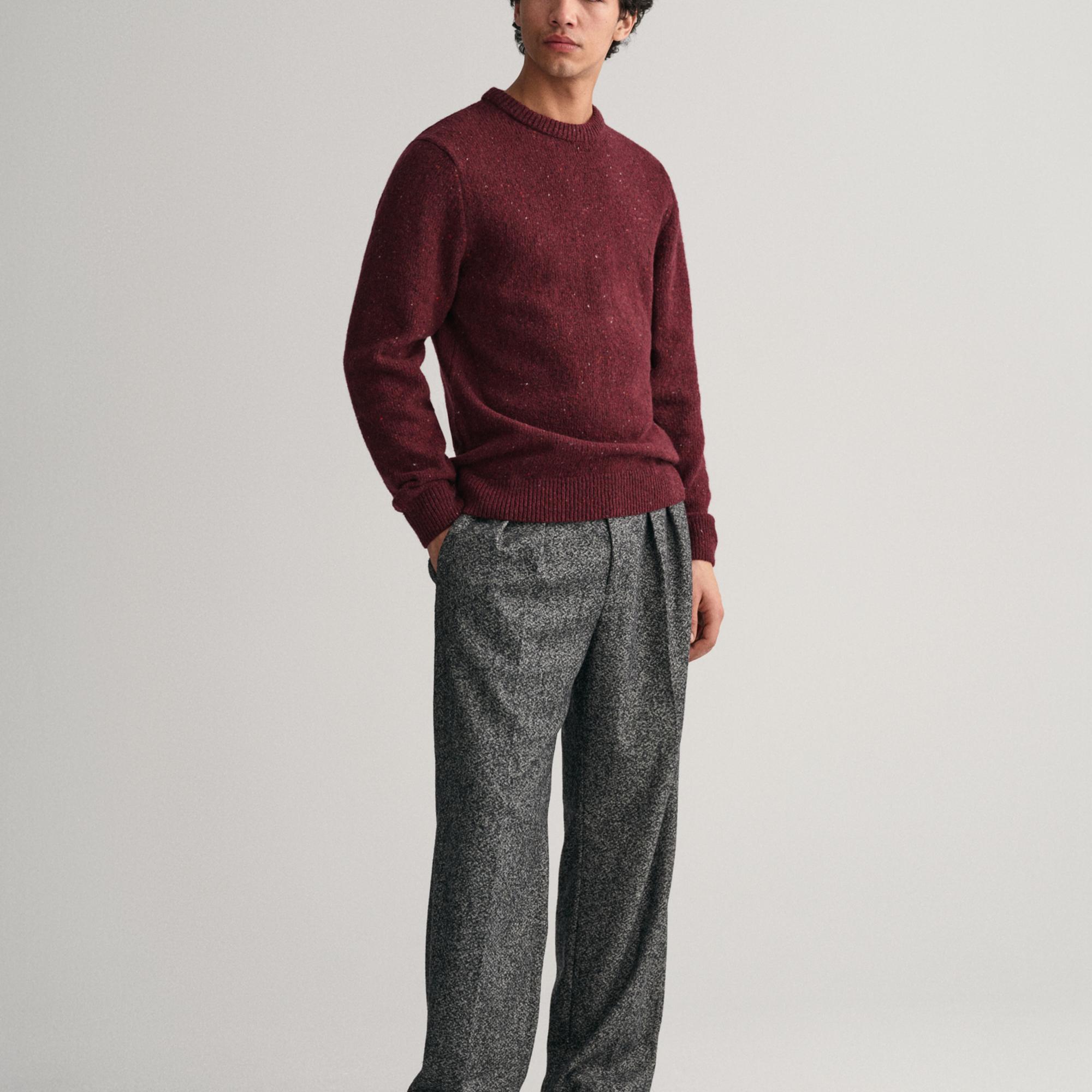 GANT Erkek Bordo Regular Fit Bisiklet Yaka Yünlü Kazak