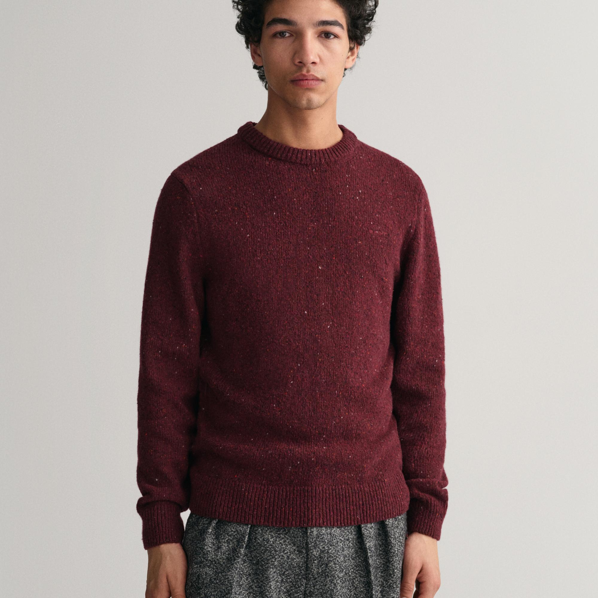 GANT Erkek Bordo Regular Fit Bisiklet Yaka Yünlü Kazak