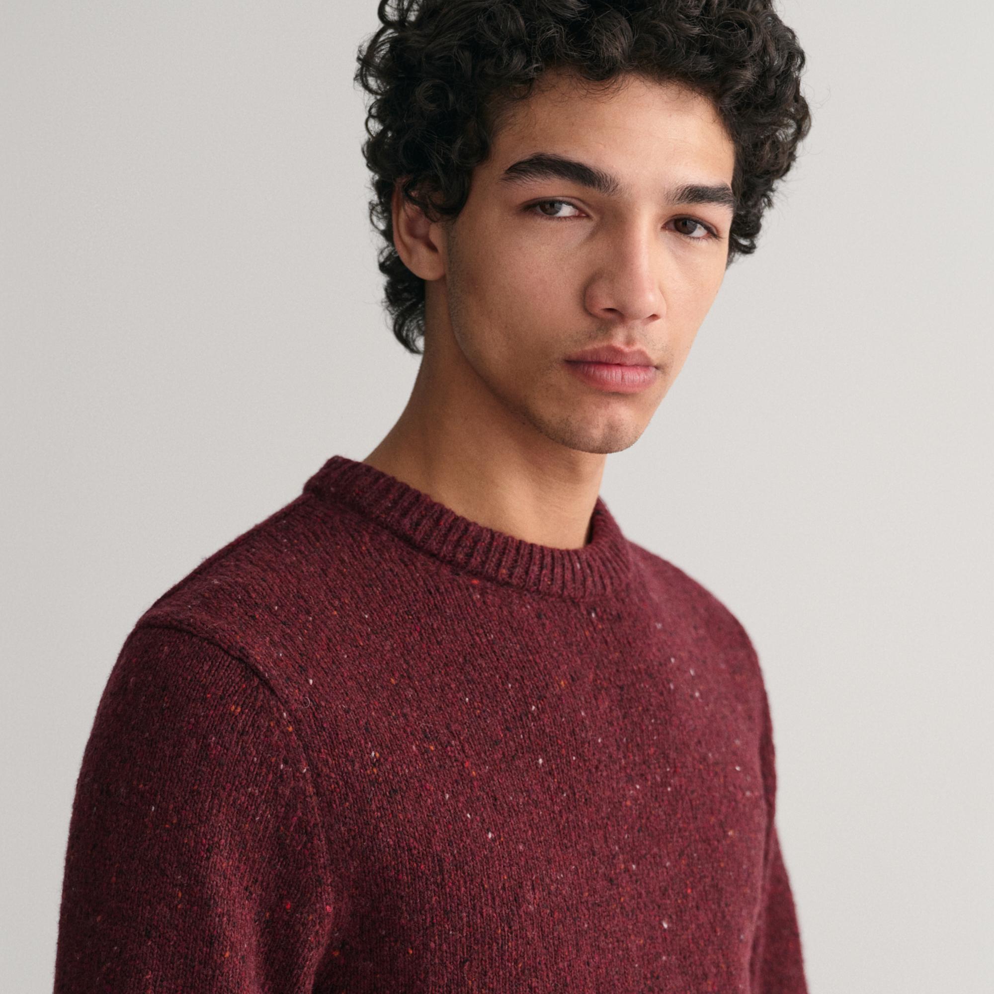 GANT Erkek Bordo Regular Fit Bisiklet Yaka Yünlü Kazak