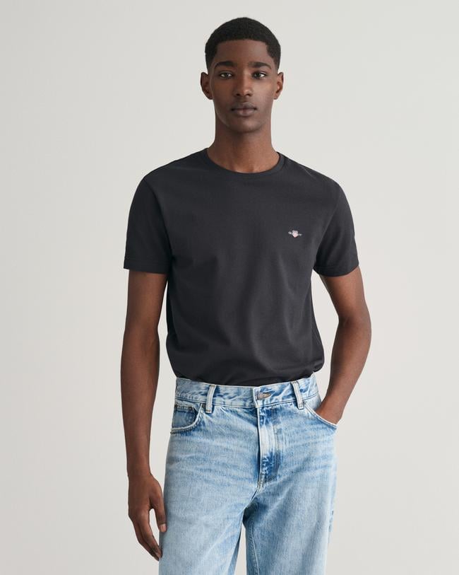  GANT Erkek Siyah Slim Fit Bisiklet Yaka T-Shirt