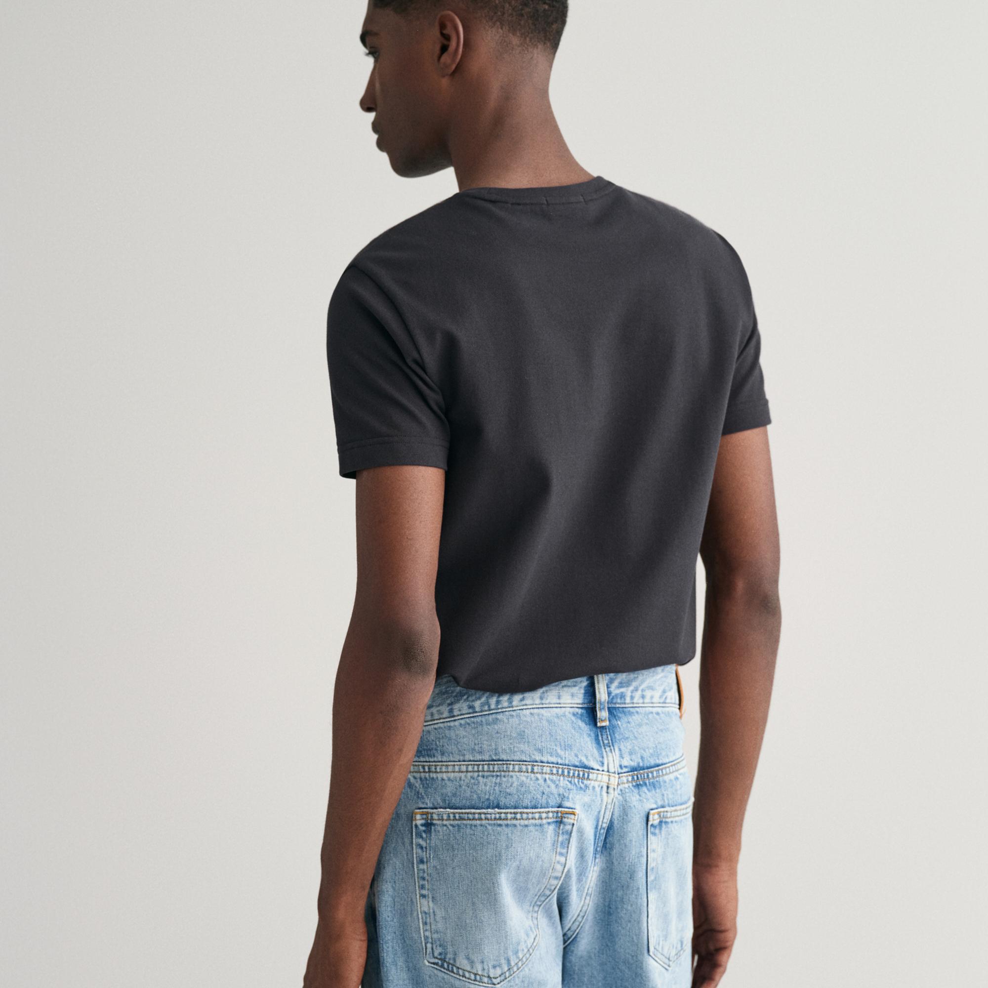 GANT Erkek Siyah Slim Fit Bisiklet Yaka T-Shirt