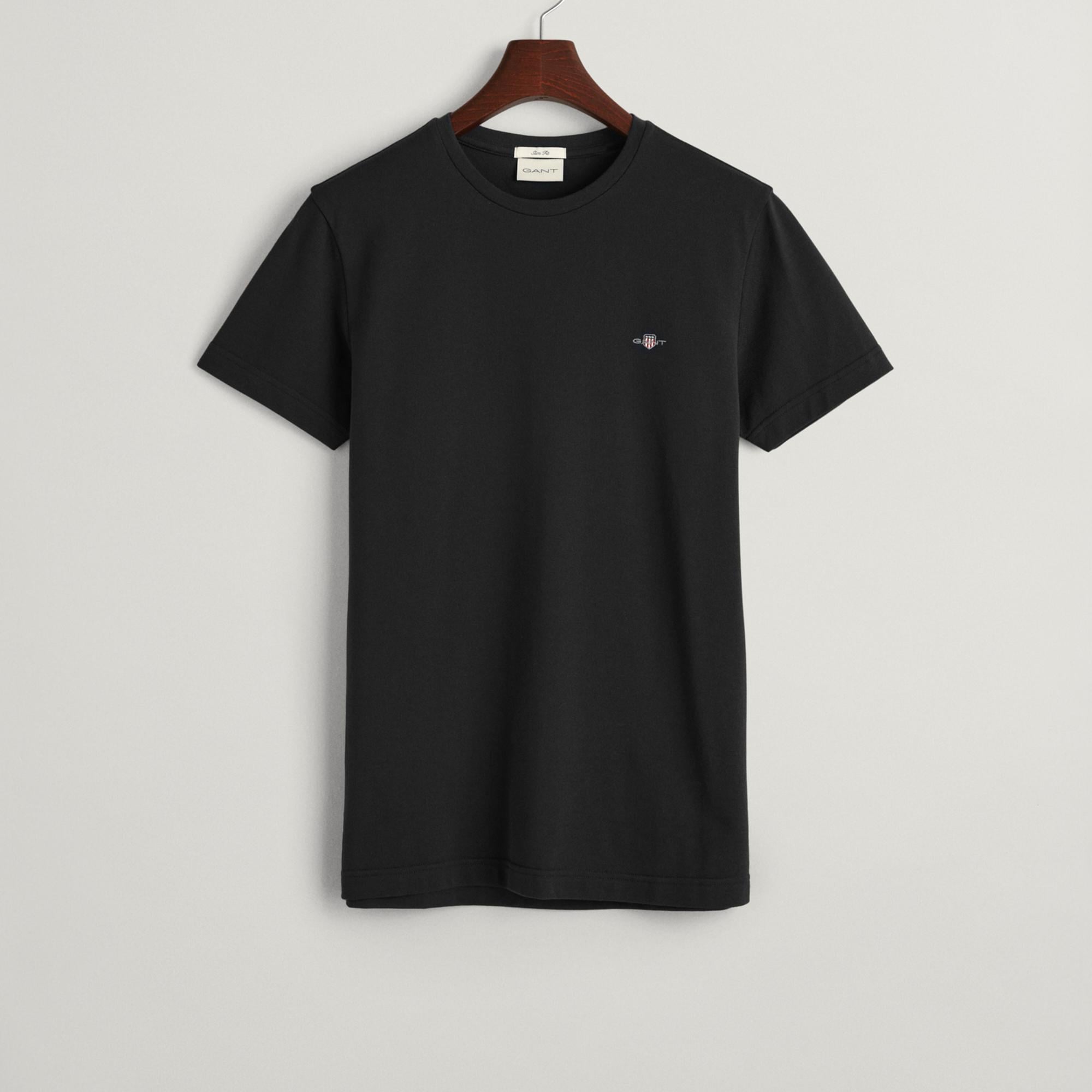 GANT Erkek Siyah Slim Fit Bisiklet Yaka T-Shirt