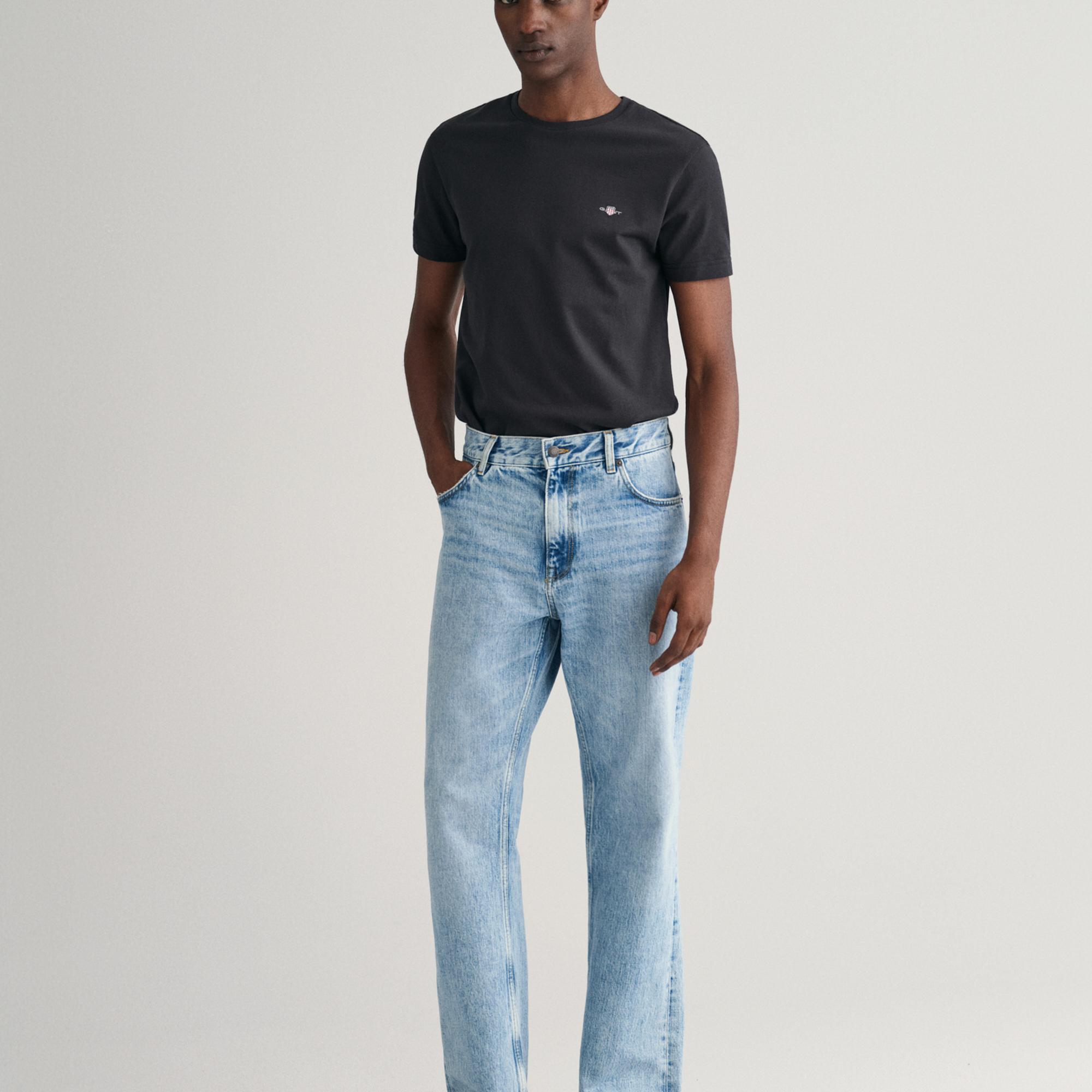 GANT Erkek Siyah Slim Fit Bisiklet Yaka T-Shirt