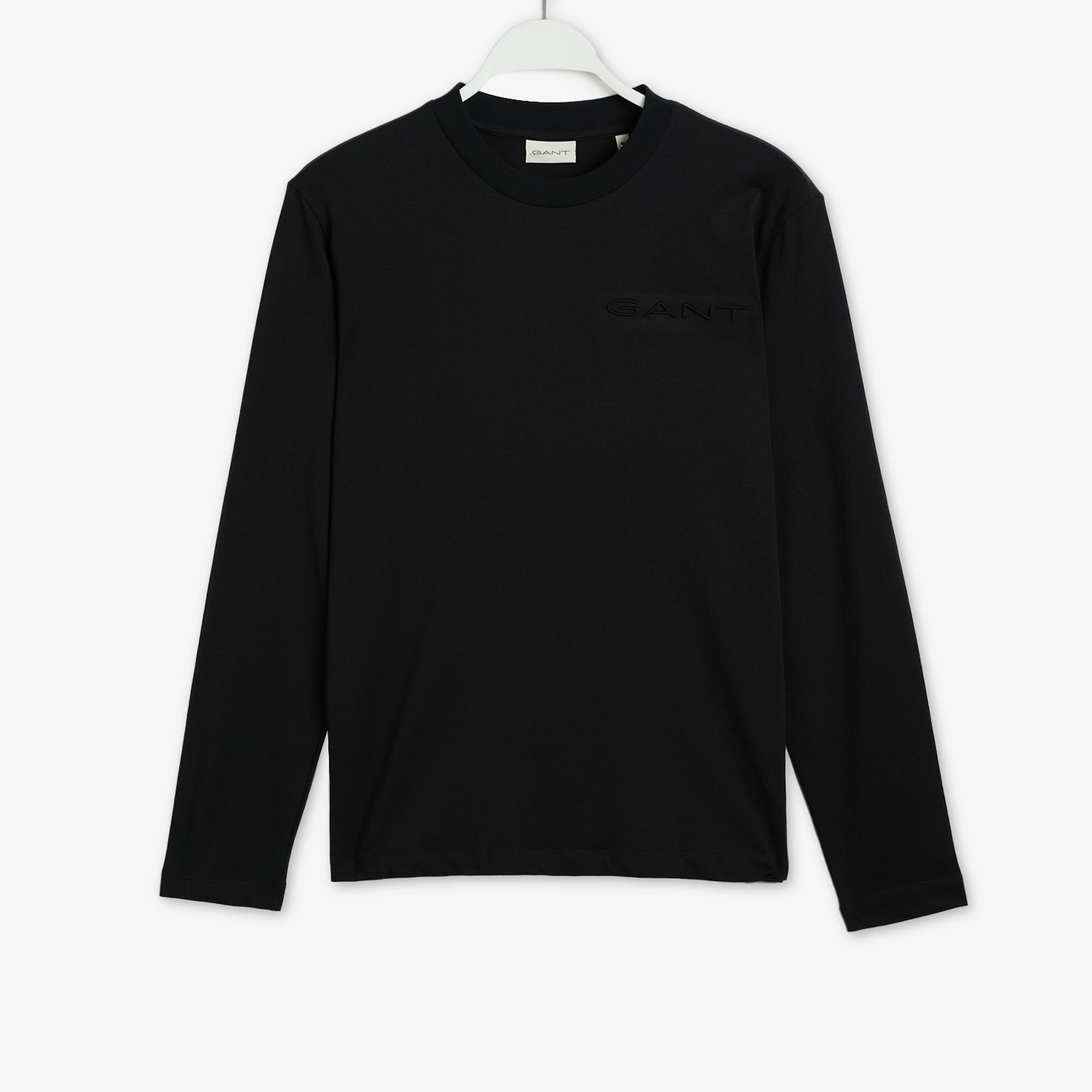 GANT Erkek Siyah Regular Fit Bisiklet Yaka Logolu T-shirt