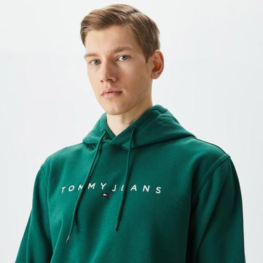  Tommy Jeans Reg Linear Logo Hoodie Erkek Yeşil Sweatshirt