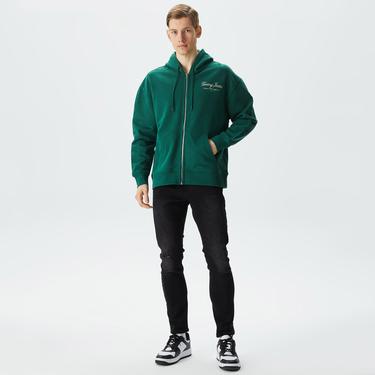  Tommy Jeans Relax Luxe Zip-Throughs Hoodie Erkek Yeşil Sweatshirt