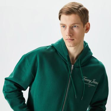  Tommy Jeans Relax Luxe Zip-Throughs Hoodie Erkek Yeşil Sweatshirt