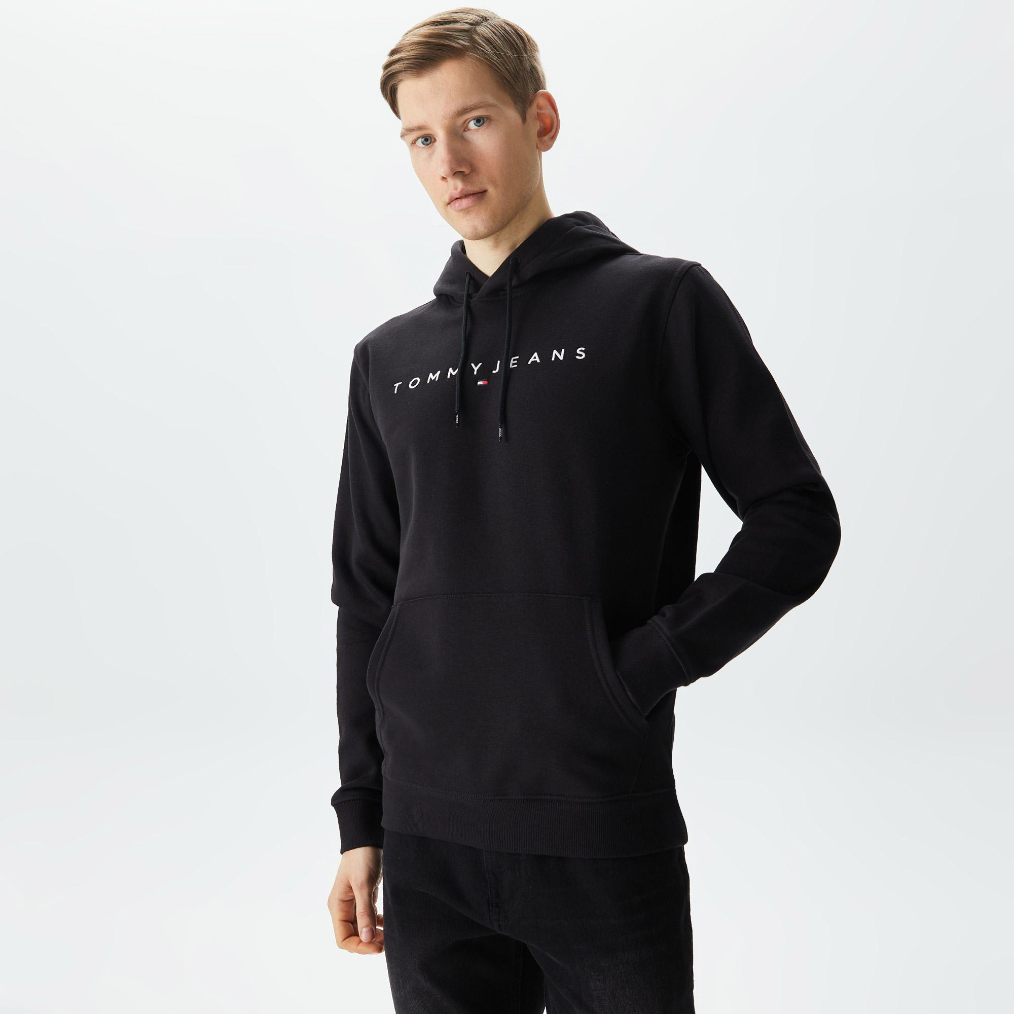 Tommy Jeans Reg Linear Logo Hoodie Erkek Siyah Sweatshirt