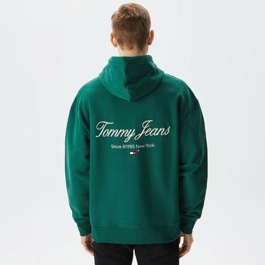  Tommy Jeans Relax Luxe Zip-Throughs Hoodie Erkek Yeşil Sweatshirt