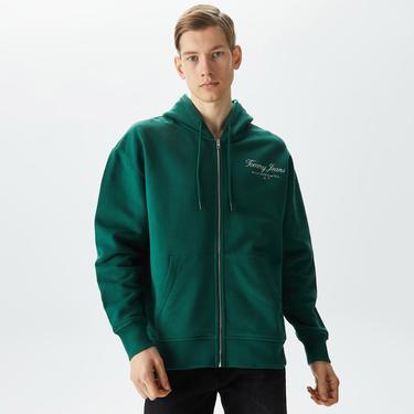  Tommy Jeans Relax Luxe Zip-Throughs Hoodie Erkek Yeşil Sweatshirt