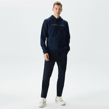  Tommy Jeans Reg Linear Logo Hoodie Erkek Lacivert Sweatshirt