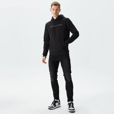  Tommy Jeans Reg Linear Logo Hoodie Erkek Siyah Sweatshirt
