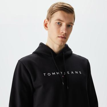  Tommy Jeans Reg Linear Logo Hoodie Erkek Siyah Sweatshirt
