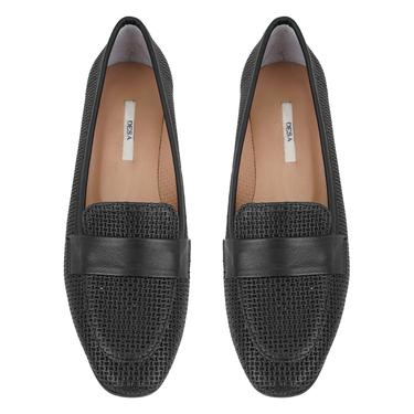  Kadın Siyah Deri Loafer